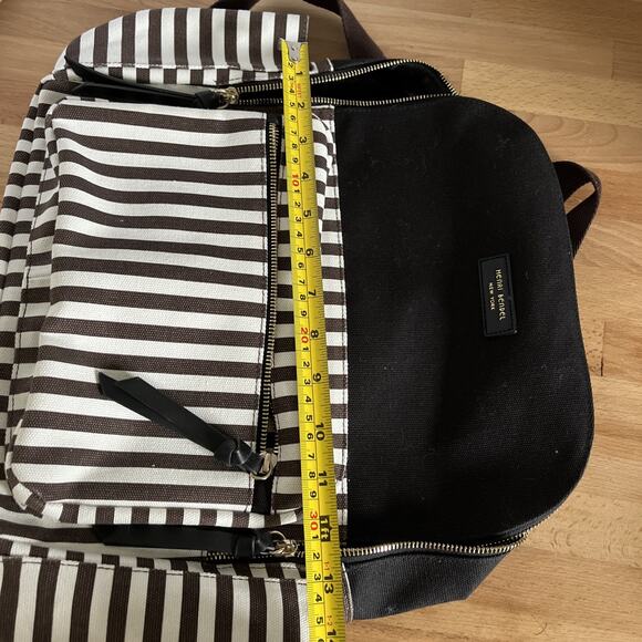 Henri Bendel Brown/White/Black Striped Canvas Large Size Backpack - Picture 10 of 12